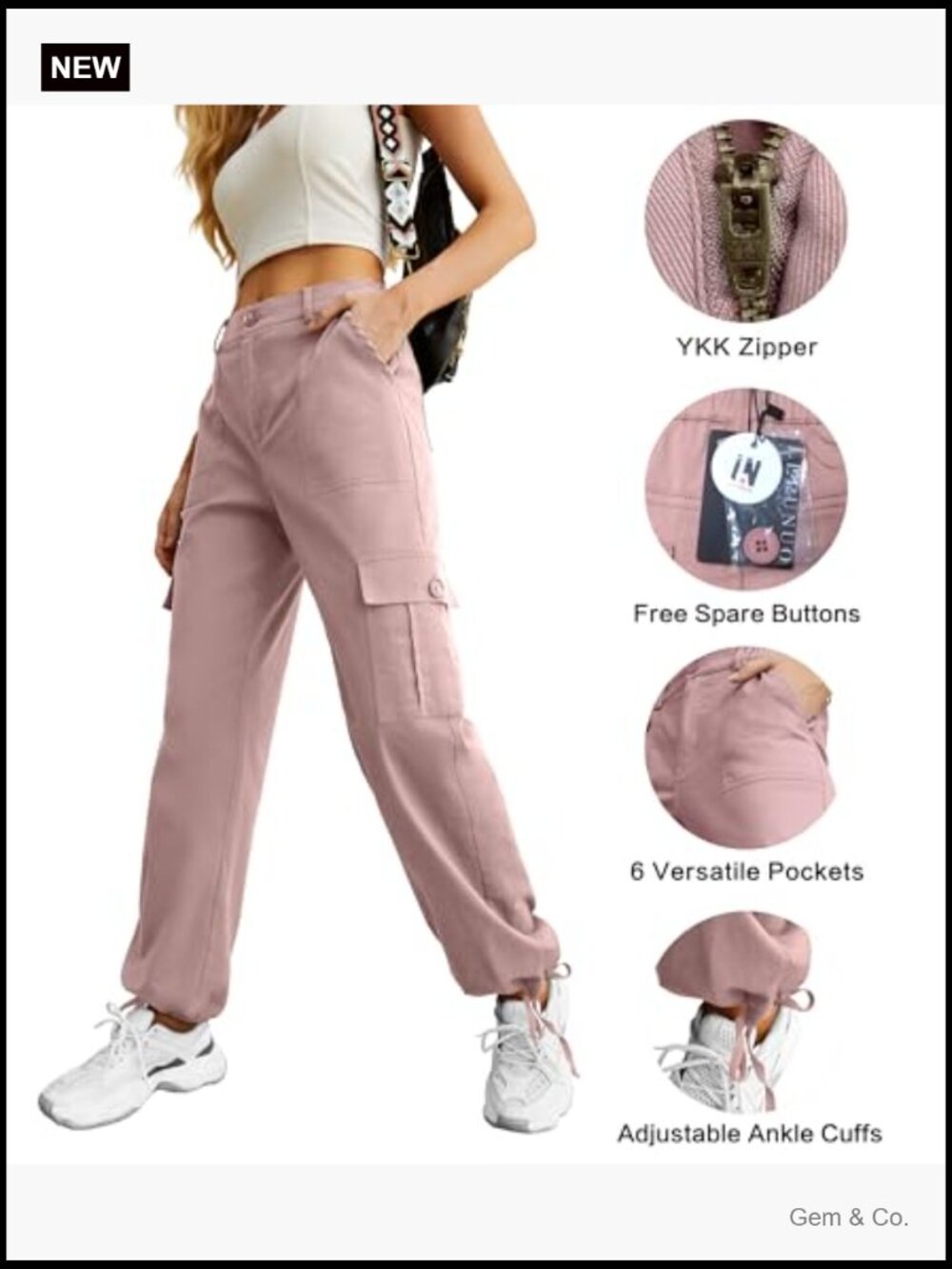 High Waisted Cargo Pants Baggy Stretchy 6 Pockets Drawstring Ankle Cuffs Y2K - Picture 3 of 7